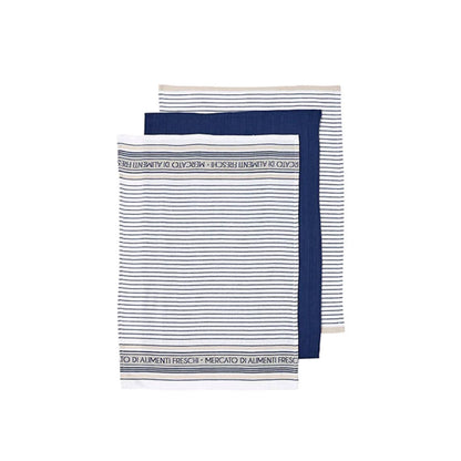 Ladelle Set of 3 Cotton Kitchen Tea Towels 50 x 70 cm - AZO Free, Navy