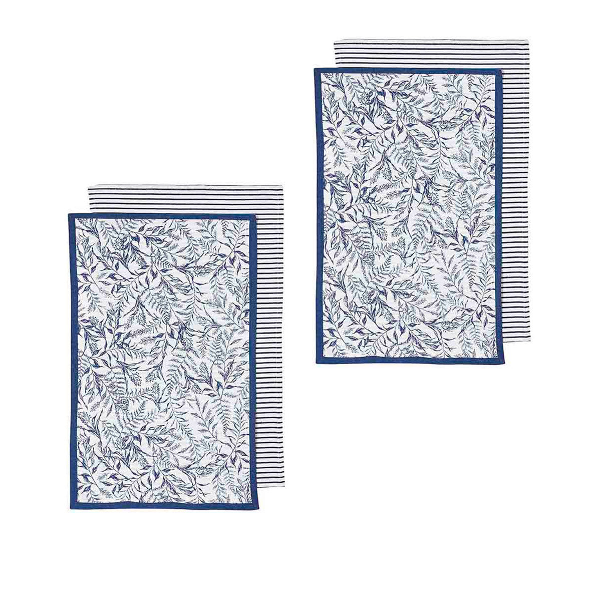 Ladelle Repose Floral Set of 4 Cotton Kitchen Towels 45 x 70 cm - Navy - SuperSaverAU - view 1