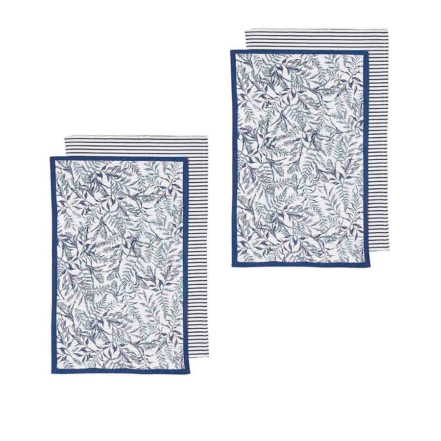 Ladelle Repose Floral Set of 4 Cotton Kitchen Towels 45 x 70 cm - Navy - SuperSaverAU - view 1
