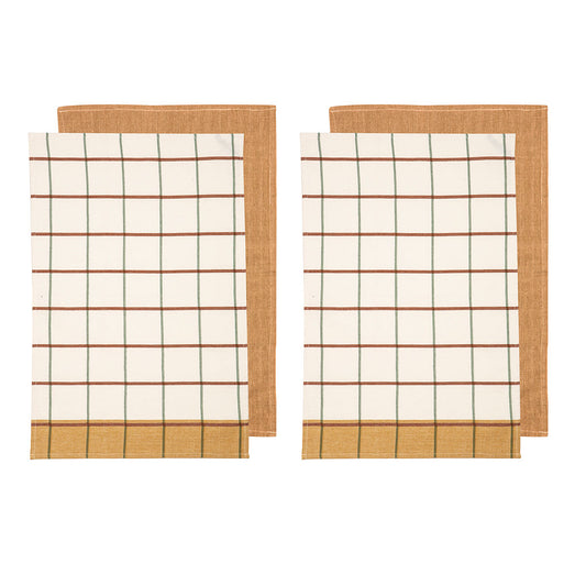 Ladelle Set of 4 Cotton Kitchen Tea Towels 50 x 70 cm, Checked Design, AZO Free