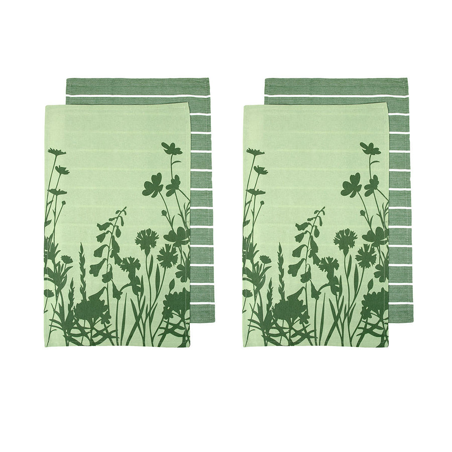 Ladelle Set of 4 Sanctuary Floral Cotton Kitchen Tea Towels 50 x 70 cm Green - SuperSaverAU - view 1