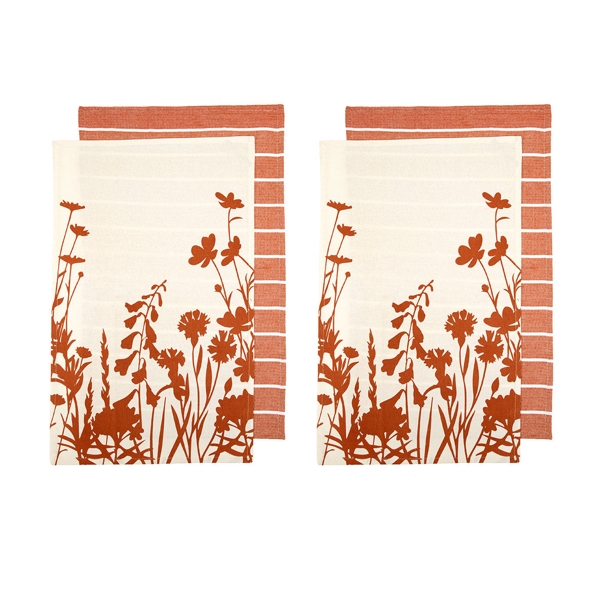 Ladelle Sanctuary Floral Cotton Kitchen Tea Towels Set of 4 - 50 x 70 cm Terracotta - SuperSaverAU - view 1