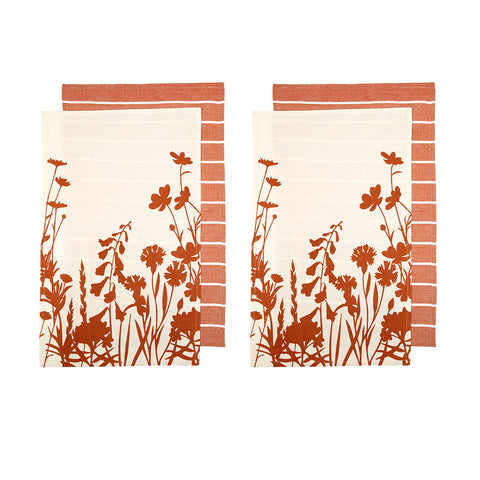 Ladelle Sanctuary Floral Cotton Kitchen Tea Towels Set of 4 - 50 x 70 cm Terracotta - SuperSaverAU - view 1