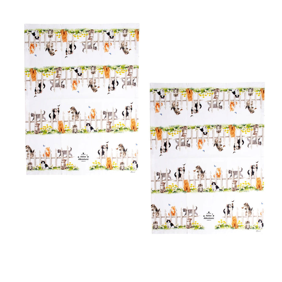 Ashdene Set of 2 Kitten Adventures Cotton Kitchen Tea Towels 50 x 70 cm - SuperSaverAU - view 1