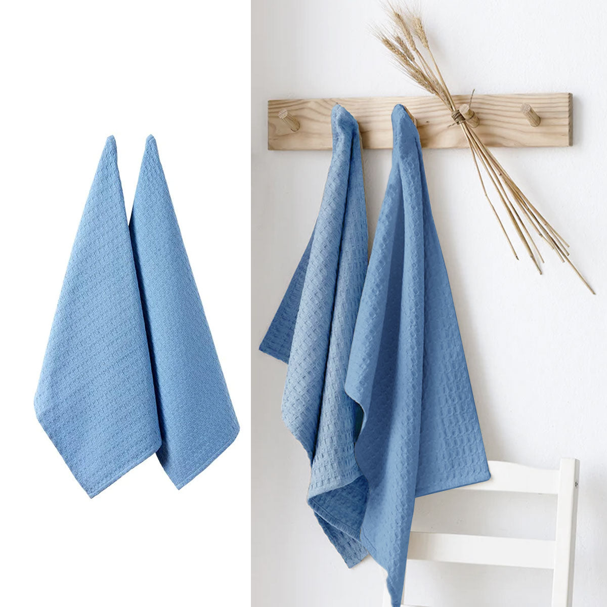 Ladelle Eco Recycled Cotton Kitchen Towels Set of 2 Blue 50 x 70 cm - SuperSaverAU - view 1