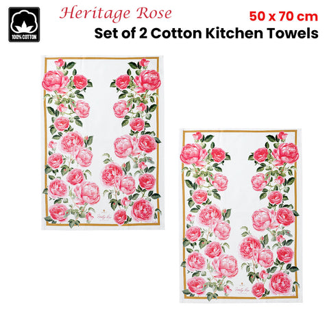 Ashdene Heritage Rose Cotton Kitchen Tea Towels Set of 2, 50 x 70 cm - SuperSaverAU - view 1