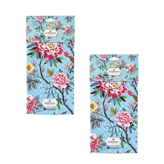 Jardin Peony Set of 2 Cotton Kitchen Tea Towels 50 x 70 cm - Hand Painted Design