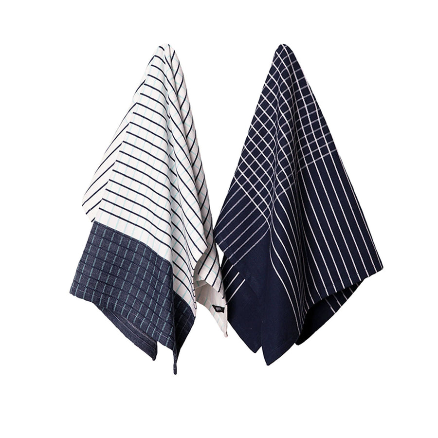 Ladelle Kyrie Cotton Set of 2 Jumbo Kitchen Towels 60 x 80 cm - Navy - SuperSaverAU - view 1
