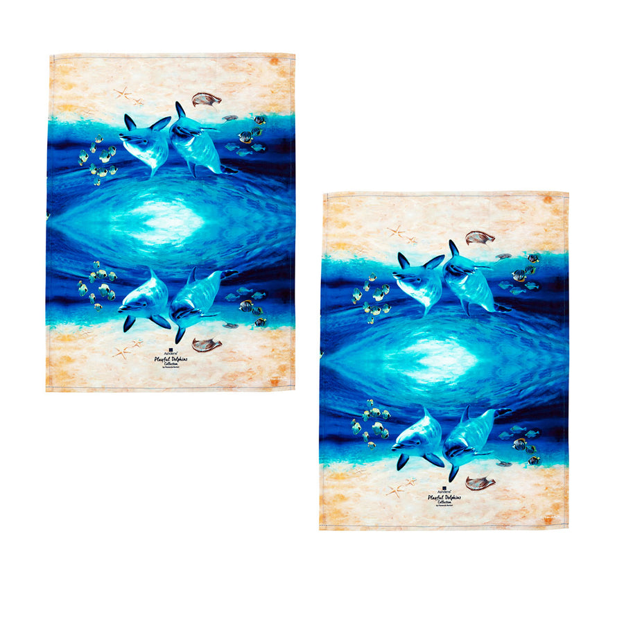 Ashdene Set of 2 Dolphins Cotton Kitchen Tea Towels 50 x 70 cm - Underwater Buddies - SuperSaverAU - view 1