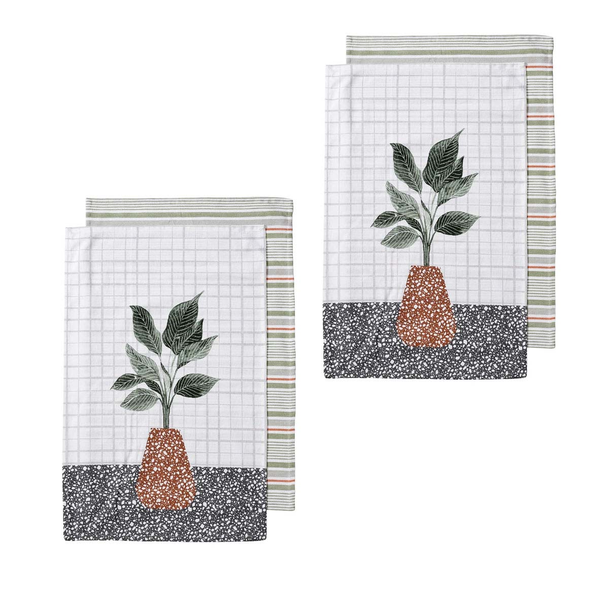 Ladelle Revive Plants Set of 4 Cotton Kitchen Towels 45 x 70 cm - AZO Free Dyes - SuperSaverAU - view 1