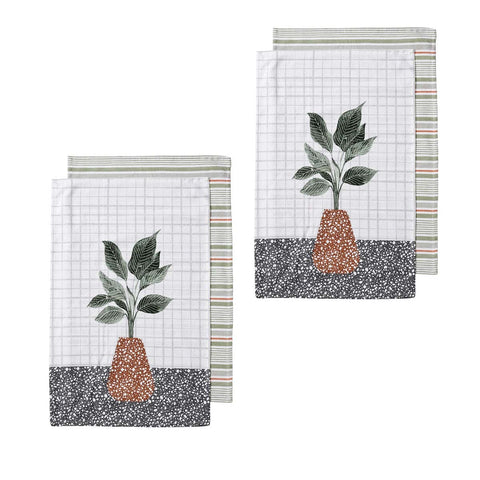 Ladelle Revive Plants Set of 4 Cotton Kitchen Towels 45 x 70 cm - AZO Free Dyes - SuperSaverAU - view 1