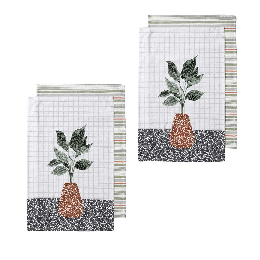 Ladelle Revive Plants Set of 4 Cotton Kitchen Towels 45 x 70 cm - AZO Free Dyes - SuperSaverAU - view 1