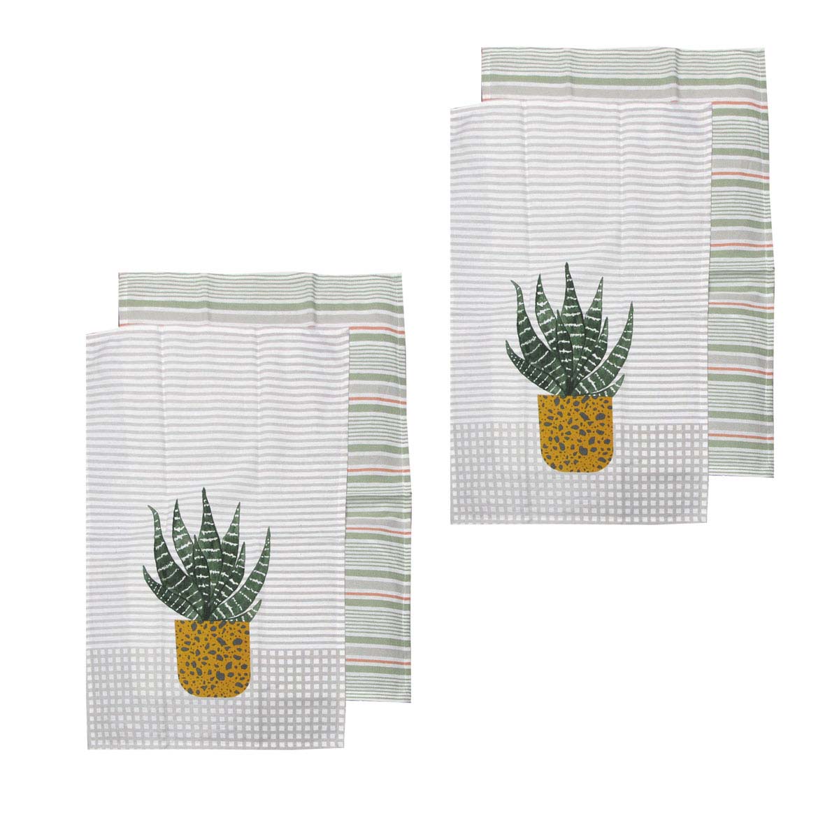 Ladelle Revive Plants Set of 4 Cotton Kitchen Towels 45 x 70 cm - Yellow Pot - SuperSaverAU - view 1