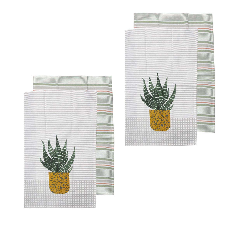 Ladelle Revive Plants Set of 4 Cotton Kitchen Towels 45 x 70 cm - Yellow Pot - SuperSaverAU - view 1