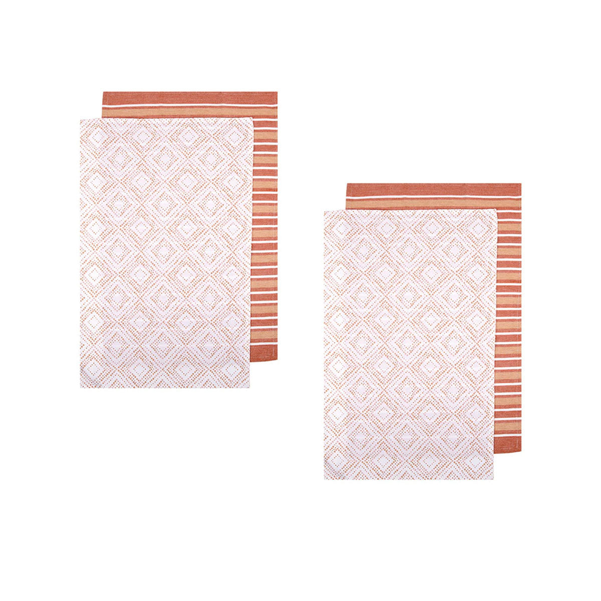 Ladelle Sanctuary Geo Terracotta Set of 4 Cotton Kitchen Towels 45 x 70 cm - SuperSaverAU - view 1
