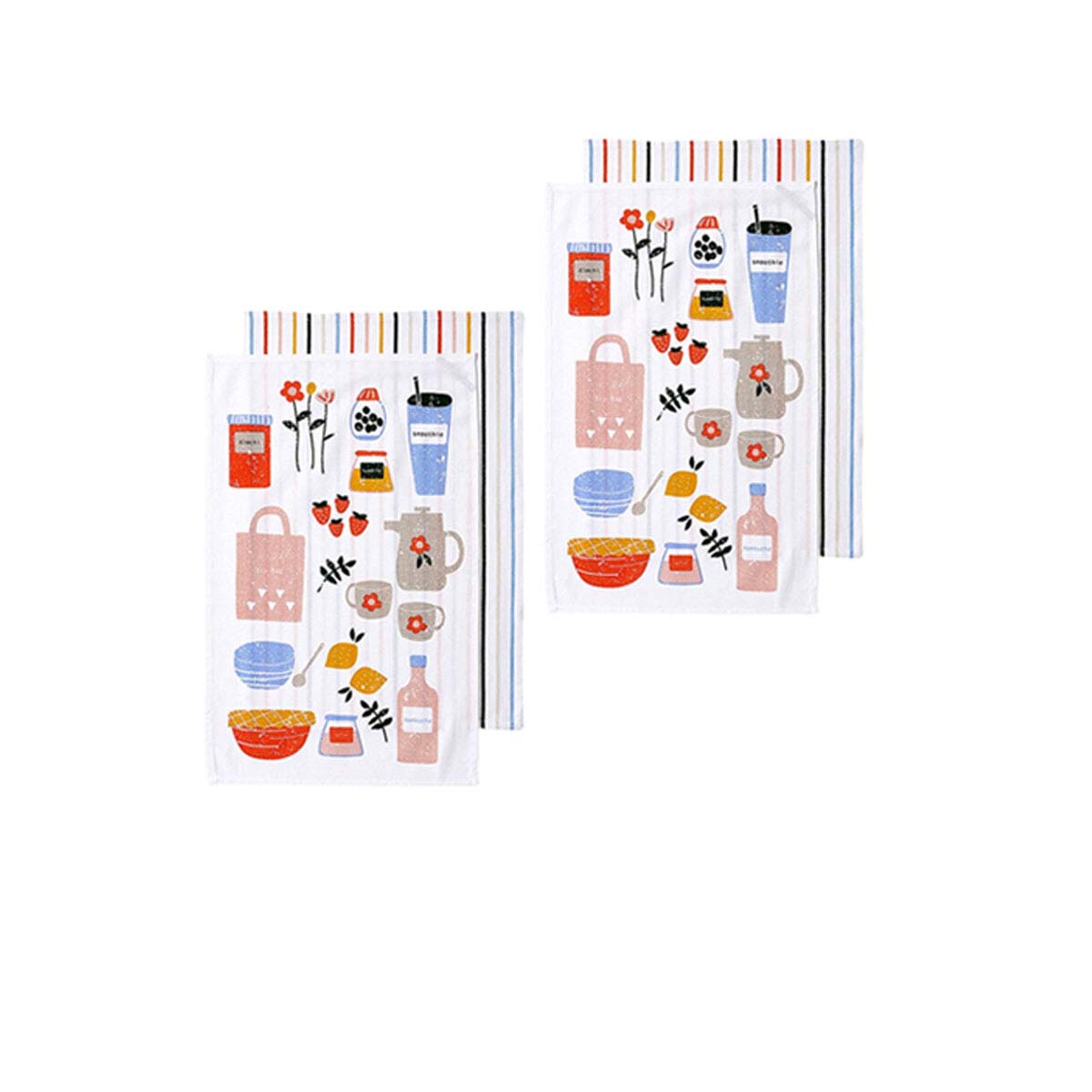 Ladelle Set of 4 Cotton Kitchen Towels 45 x 70 cm - Blue Multi, AZO Free Dyes - SuperSaverAU - view 1