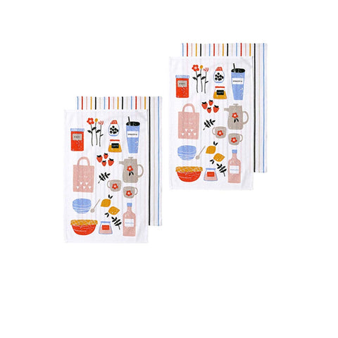 Ladelle Set of 4 Cotton Kitchen Towels 45 x 70 cm - Blue Multi, AZO Free Dyes - SuperSaverAU - view 1