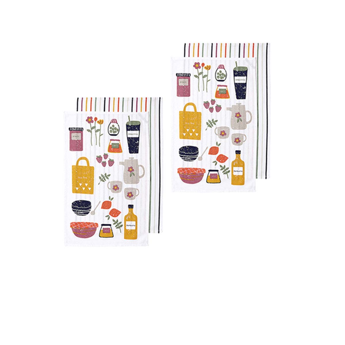 Ladelle Set of 4 Cotton Kitchen Towels 45 x 70 cm - Yellow Multi, AZO Free - SuperSaverAU - view 1