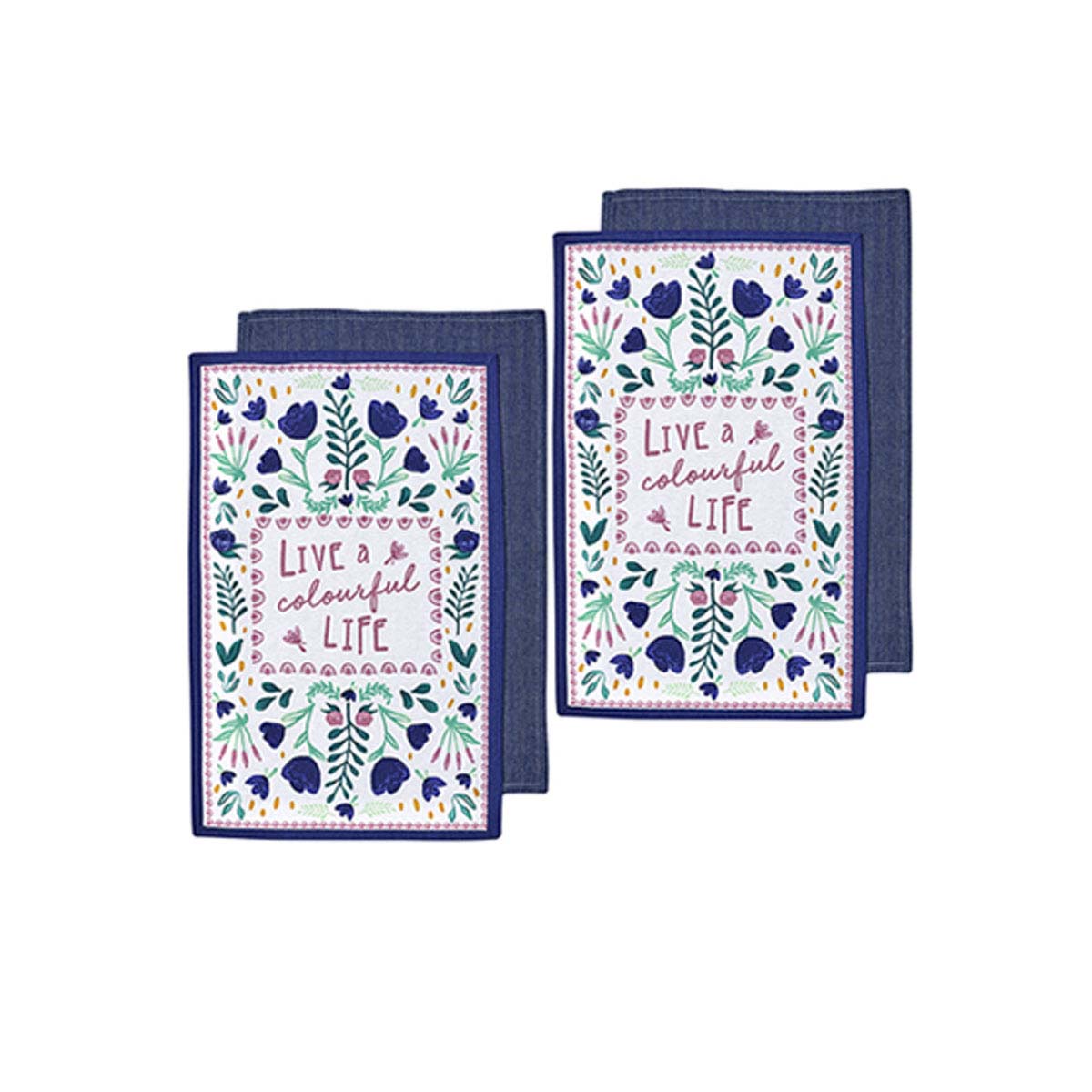Ladelle Villa Set of 4 Cotton Kitchen Towels 45 x 70 cm Floral Design - SuperSaverAU - view 1