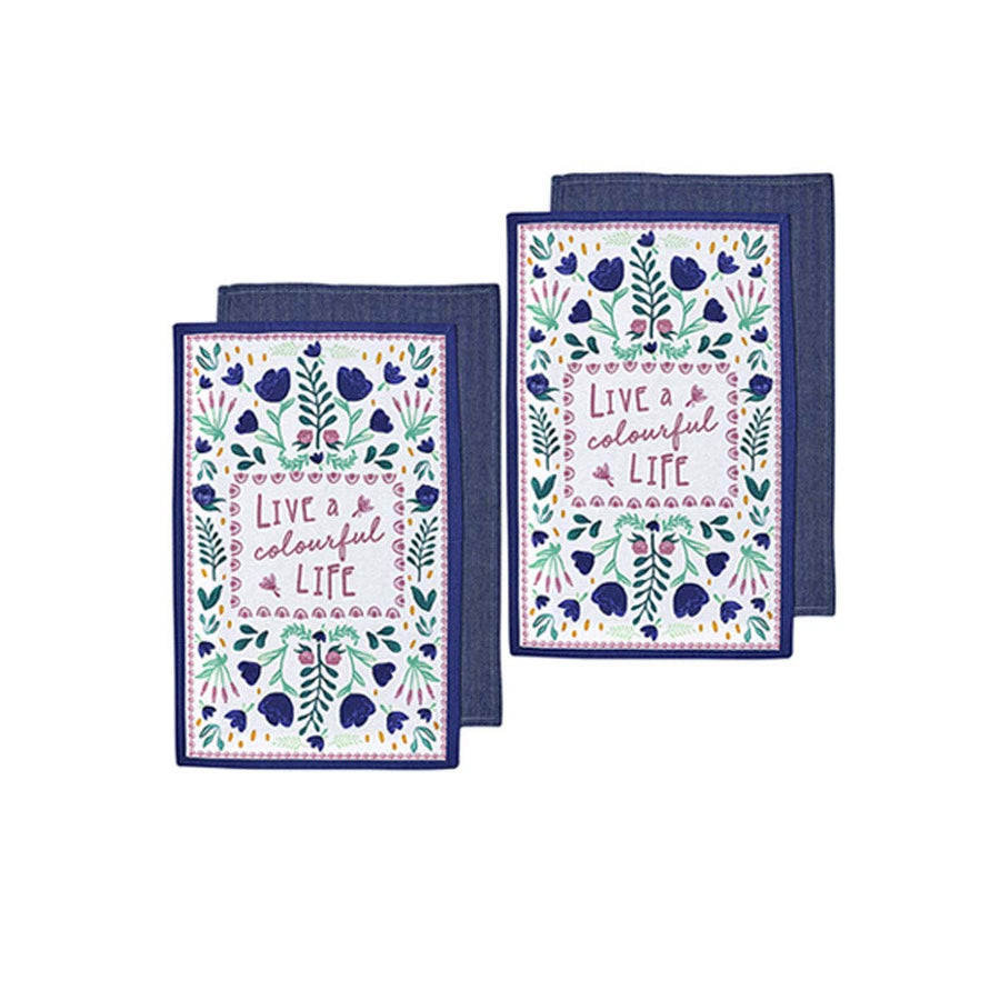 Ladelle Villa Set of 4 Cotton Kitchen Towels 45 x 70 cm Floral Design - SuperSaverAU - view 1