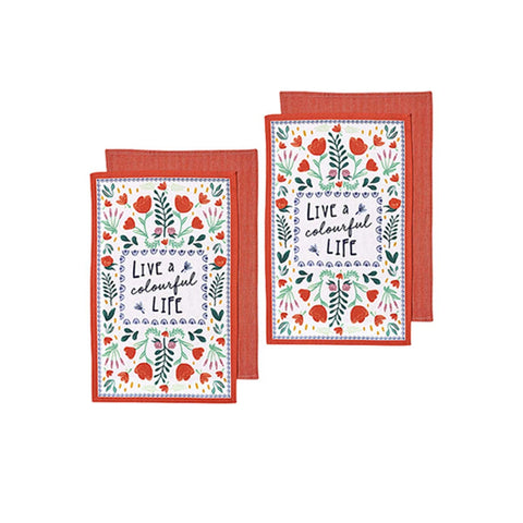 Ladelle Villa Set of 4 Cotton Kitchen Towels 45 x 70 cm Floral Design - SuperSaverAU - view 1