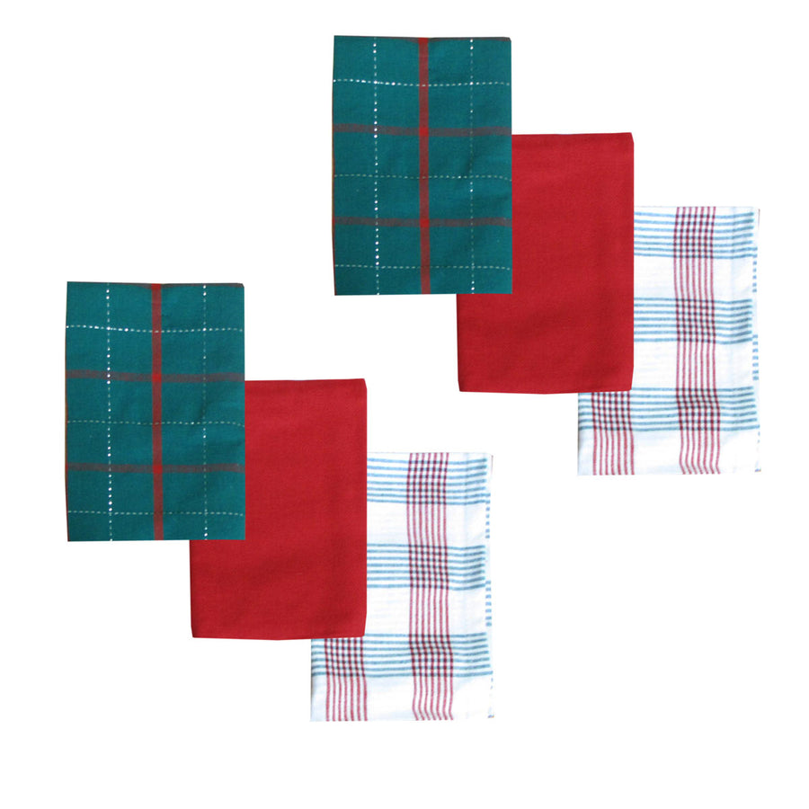 Ladelle Christmas Brick Set of 6 Cotton Kitchen Towels 45 x 70 cm Red Design 5 - SuperSaverAU - view 1