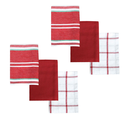 Ladelle 6 Cotton Kitchen Towels 45x70cm Christmas Theme Red Design 6