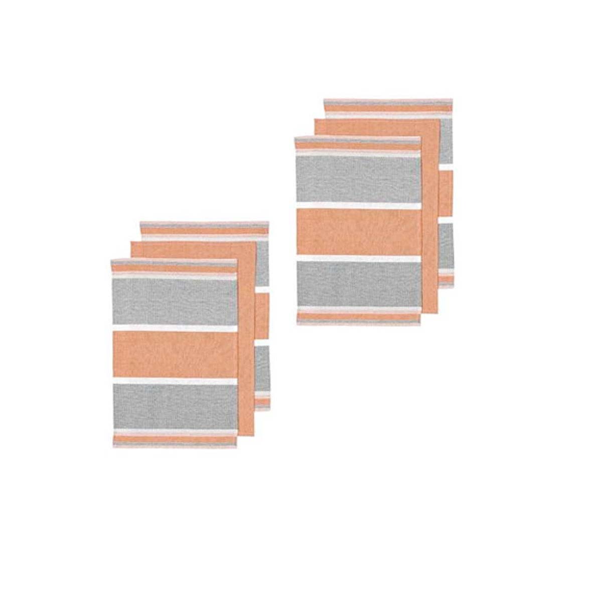 Ladelle Revive Block Woven Set of 6 Cotton Kitchen Towels 45 x 70 cm - Coral