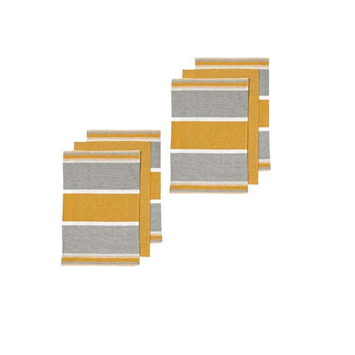 Ladelle Revive Block Woven Set of 6 Cotton Kitchen Towels 45 x 70 cm - Yellow - SuperSaverAU - view 1