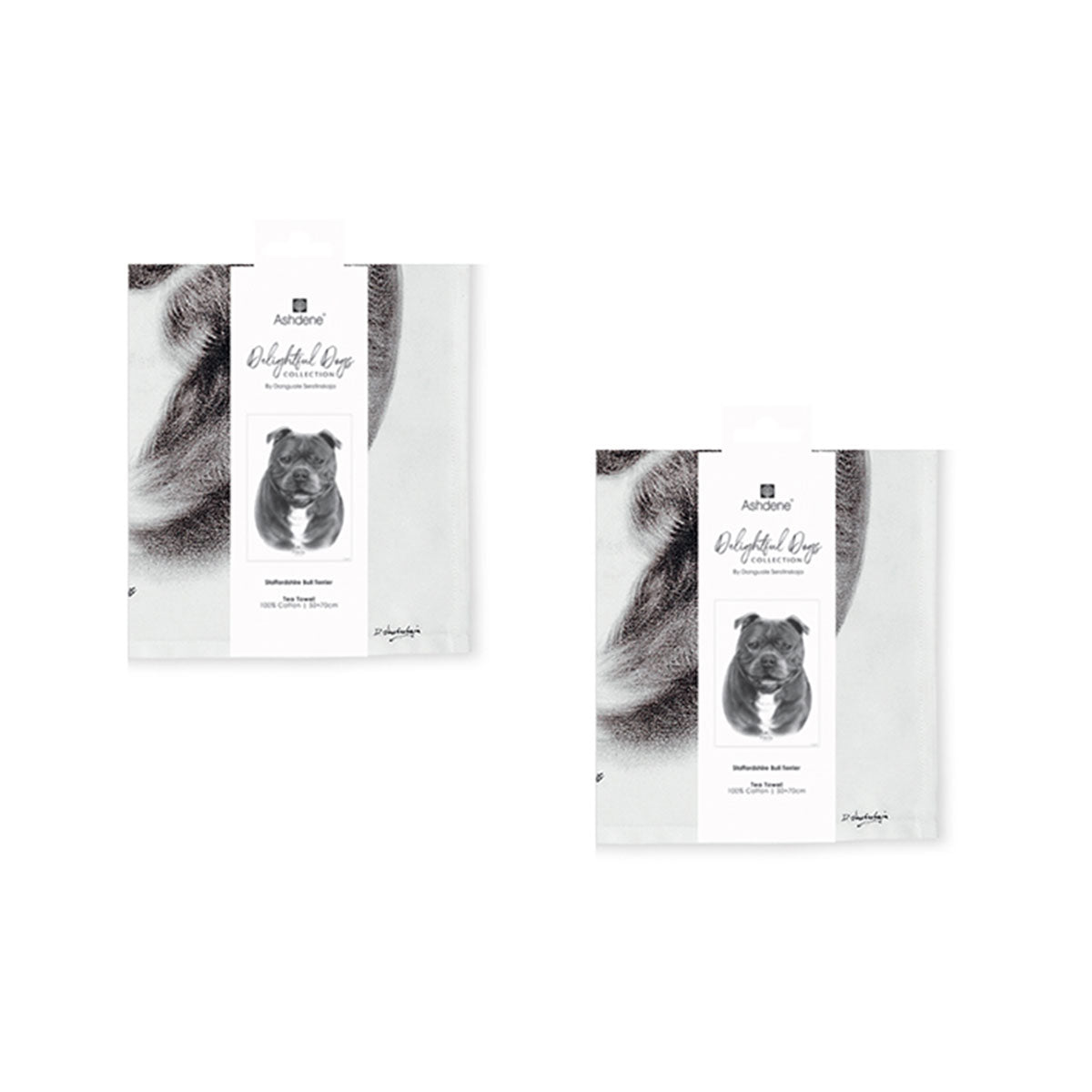 Delightful Dogs Kitchen Tea Towels Set of 2, 50 x 70 cm, 100% Cotton