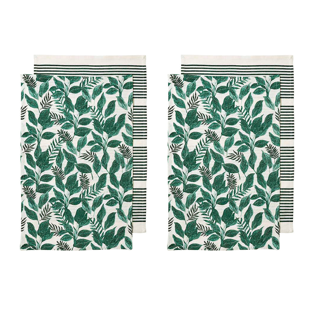 Ladelle Tierra Set of 4 Cotton Kitchen Towels 45 x 70 cm - Foliage Print, AZO Free - SuperSaverAU - view 1