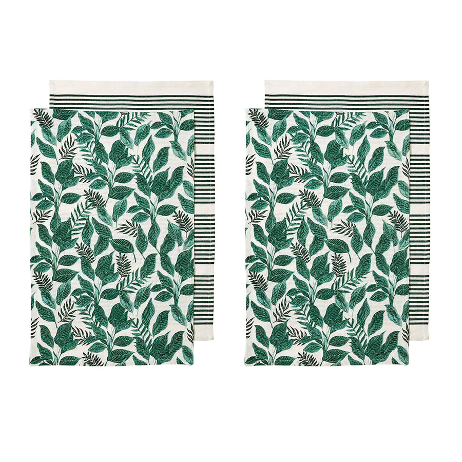 Ladelle Tierra Set of 4 Cotton Kitchen Towels 45 x 70 cm - Foliage Print, AZO Free - SuperSaverAU - view 1