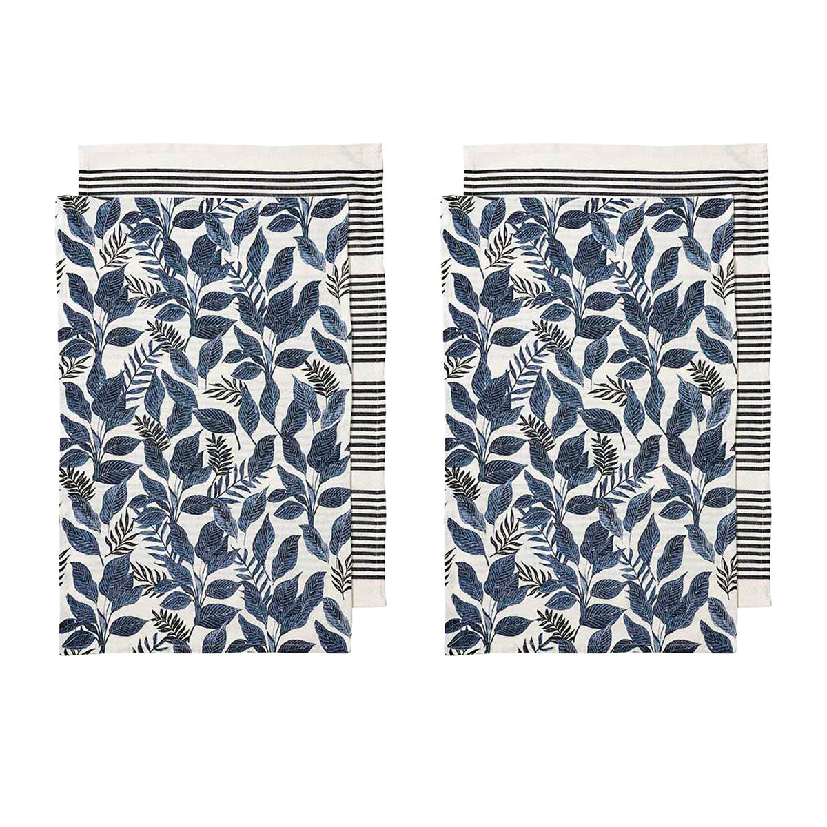 Ladelle Tierra Set of 4 Cotton Kitchen Towels 45 x 70 cm - Foliage Print, AZO Free