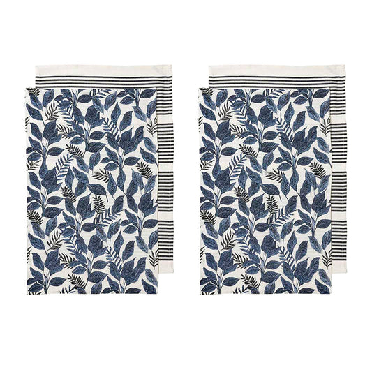 Ladelle Tierra Set of 4 Cotton Kitchen Towels 45 x 70 cm - Foliage Print, AZO Free