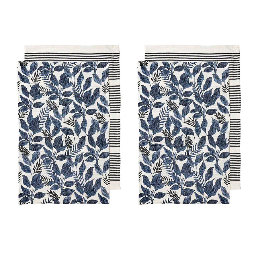 Ladelle Tierra Set of 4 Cotton Kitchen Towels 45 x 70 cm - Foliage Print, AZO Free - SuperSaverAU - view 1