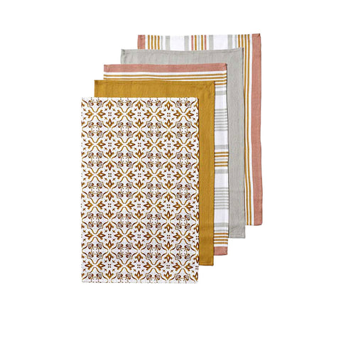 Ladelle 5 Cotton Kitchen Towels 43 x 68 cm - Damask/Stripes Design, AZO Free - SuperSaverAU - view 1
