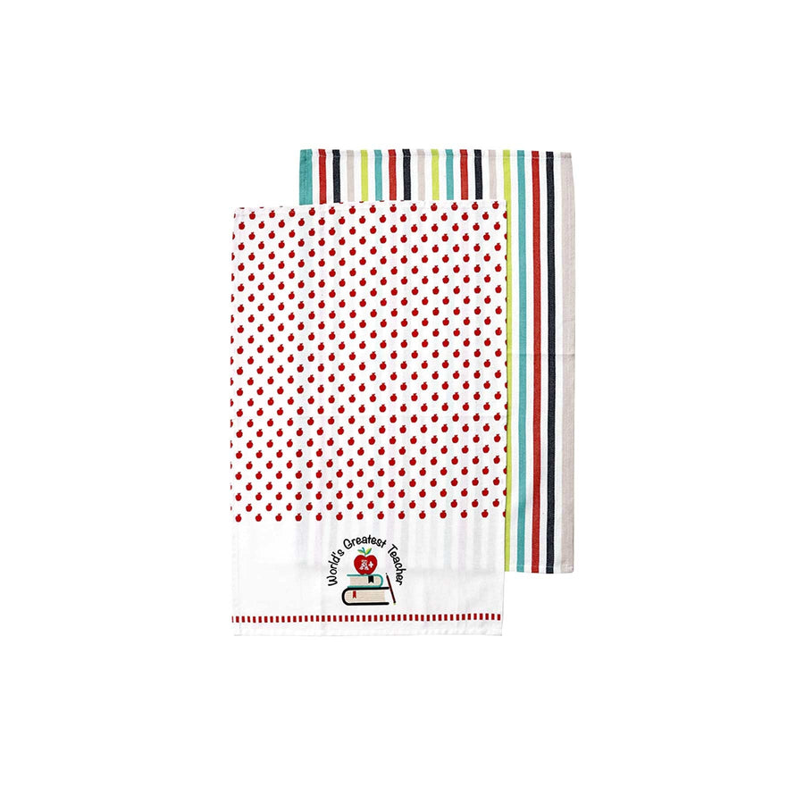 Ladelle Set of 2 World's Greatest Teacher 100% Cotton Tea Towels 45 x 70 cm - SuperSaverAU - view 1