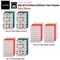 Ladelle Set of 6 Zest Bright Cotton Kitchen Tea Towels 50 x 70 cm - Stripes/Leaves Design - SuperSaverAU - view 2