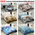 800GSM Luxury Reversible Animal Pattern Mink Blanket Queen 200 x 240 cm Wild Wolf - SuperSaverAU - view 1
