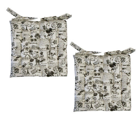 Set of 2 Cotton Cover Chair Pads 40 x 40 cm - Beige & Black Print Design - SuperSaverAU - view 1