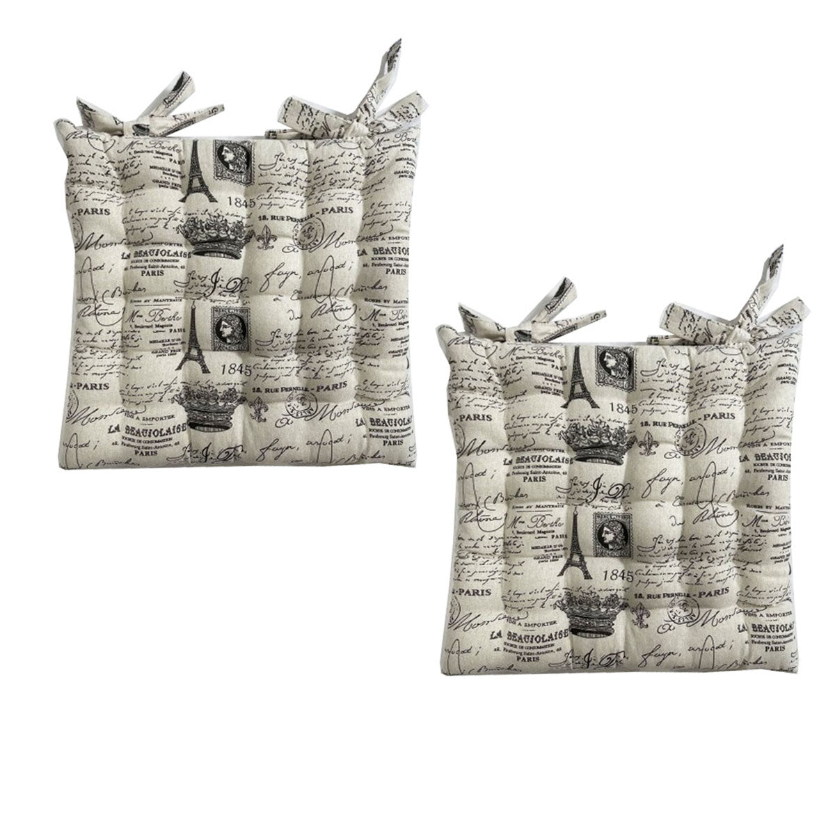 Set of 2 Cotton Cover Chair Pads 40 x 40 cm - Beige & Black Print Design - SuperSaverAU - view 1
