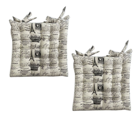 Set of 2 Cotton Cover Chair Pads 40 x 40 cm - Beige & Black Print Design - SuperSaverAU - view 1