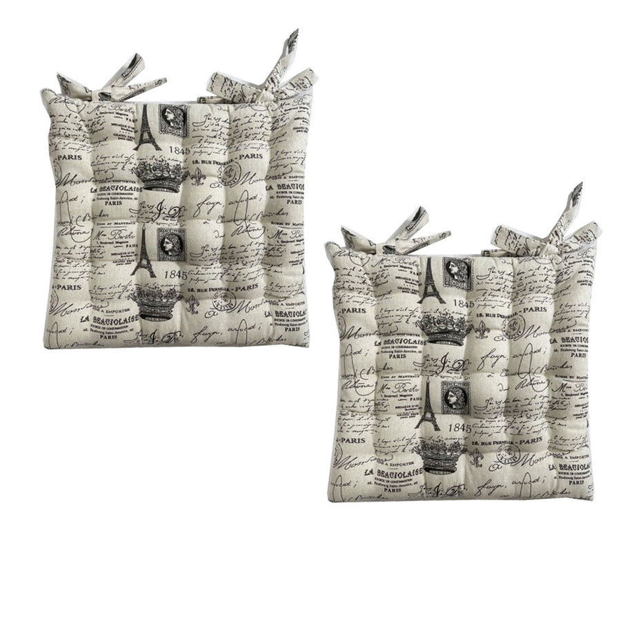Set of 2 Cotton Cover Chair Pads 40 x 40 cm - Beige & Black Print Design - SuperSaverAU - view 1