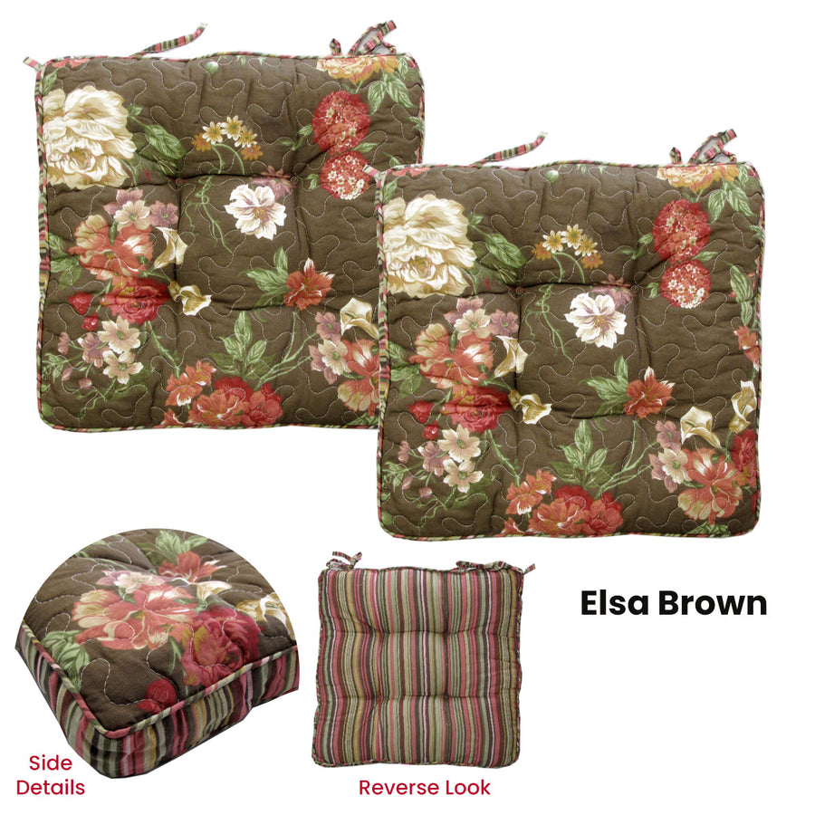 Lylac Homewares Petal Delights Set of 2 Floral Chair Pads 40 x 40 cm Elsa Brown - SuperSaverAU - view 1