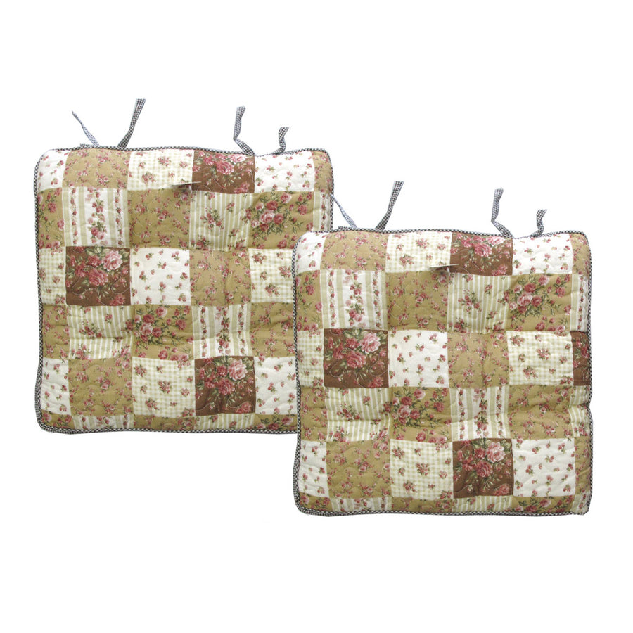 Lylac Homewares Petal Delights Set of 2 Printed Chair Pads 40 x 40 cm Mia Brown - SuperSaverAU - view 1