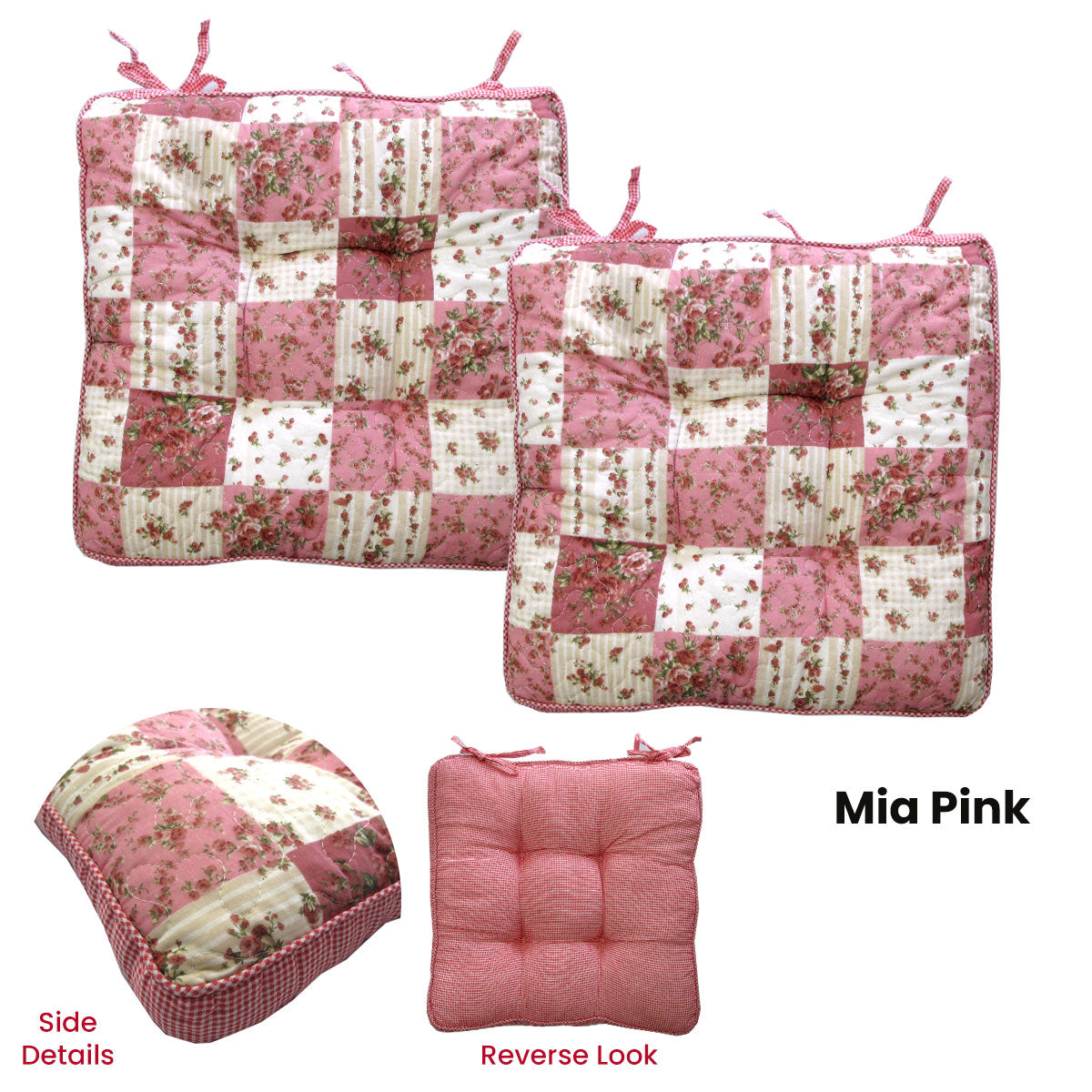 Lylac Homewares Petal Delights Set of 2 Printed Chair Pads 40 x 40 cm Mia Pink - SuperSaverAU - view 1