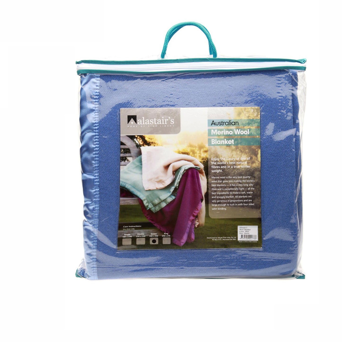 Alastairs 375GSM Australian Merino Wool Blanket Blue - King Size 250 x 270 cm