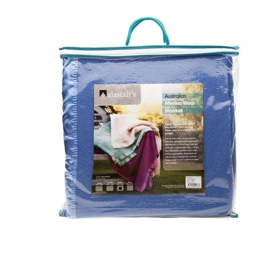 Alastairs 375GSM Australian Merino Wool Blanket Blue - King Size 250 x 270 cm