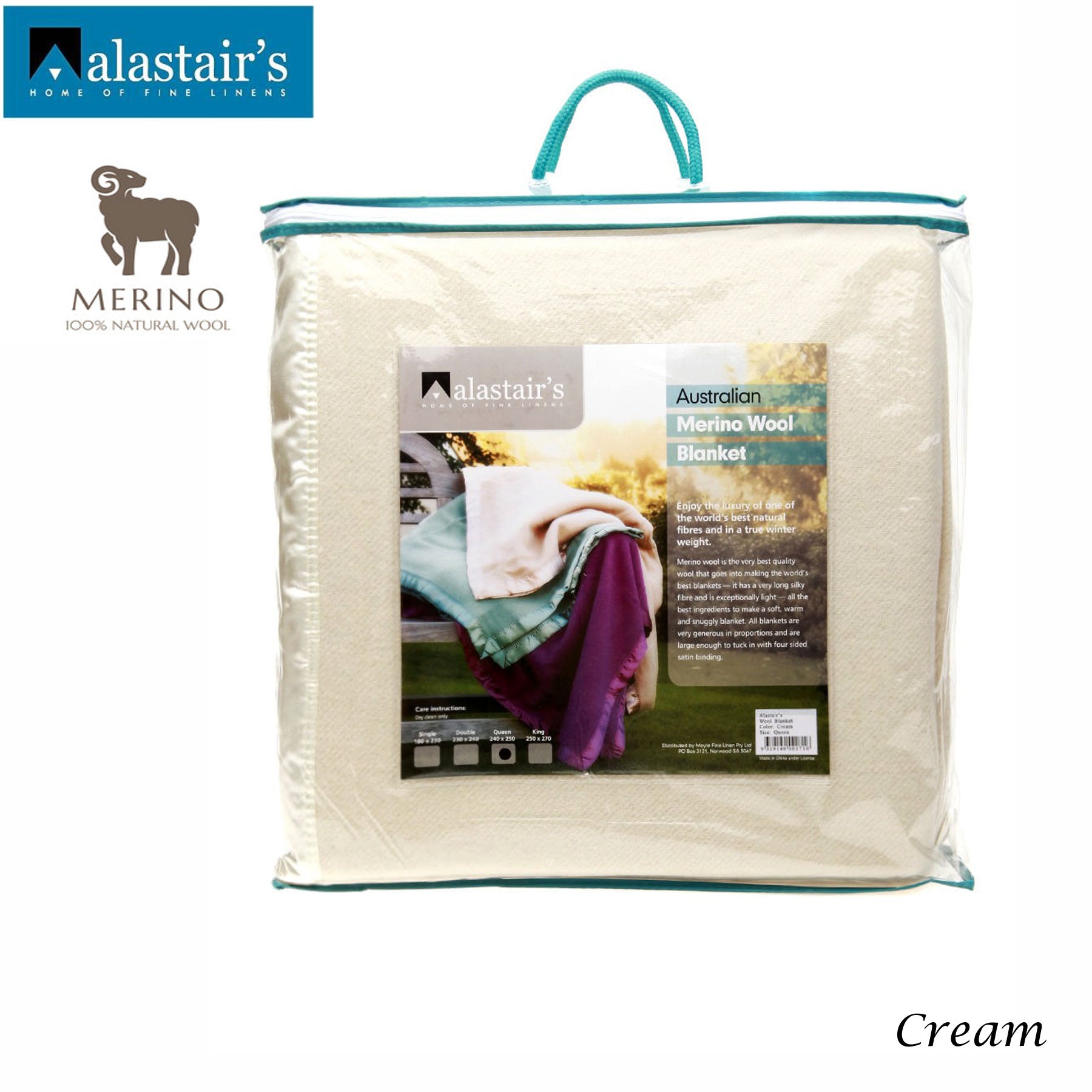 Alastairs 375GSM Australian Merino Wool Blanket Cream - 240 x 250 cm - SuperSaverAU - view 1