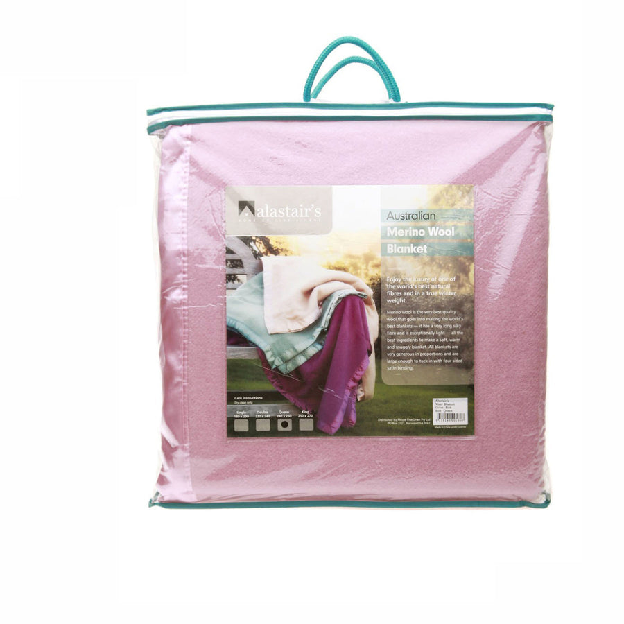 Alastairs 375GSM Australian Merino Wool Blanket Pink - 250 x 270 cm - SuperSaverAU - view 1